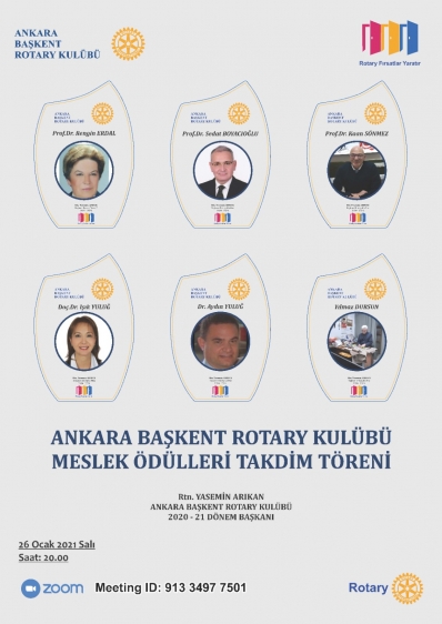 Ankara-Başkent R.K. Meslek Hizmetleri Ödülleri verildi. 26.01.2021
